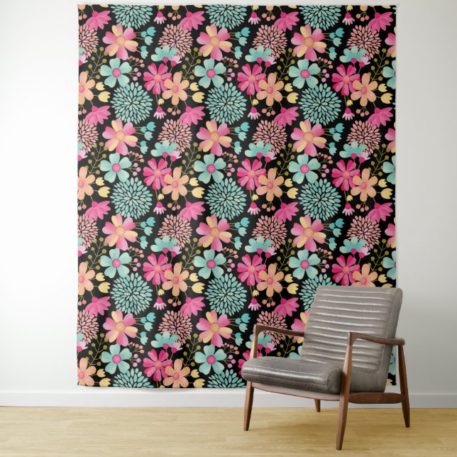 Tenture Tissu de fond avec fleurs peintes pour photos (En situation)