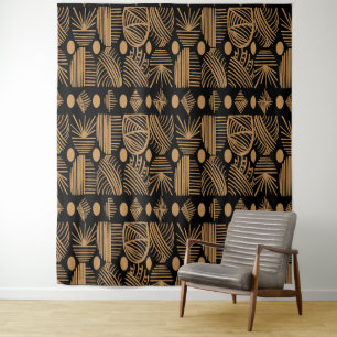 Tenture Tissu de moisissure tribale des Caraïbes : Noir, O