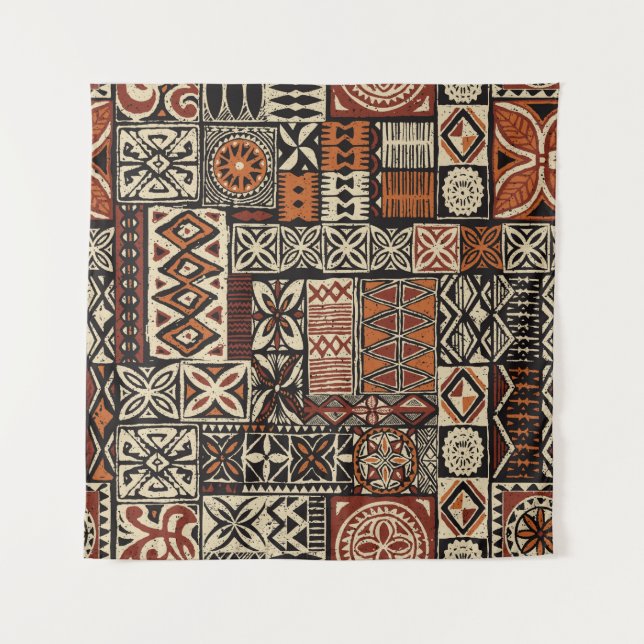 Tenture Tissu tribal abstrait de style hawaïen tapa (Devant)