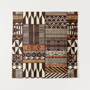 Tenture Tissu tribal africain patchwork abstrait vin