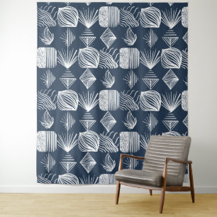Tenture Tissu Tribal des Caraïbes audacieux : bleu marine