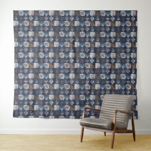 Tenture Tissu Tribal des Caraïbes : bleu marine, Boho