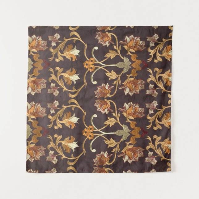 Tenture Tissu vintage avec fleurs brodées, dossier (Devant)
