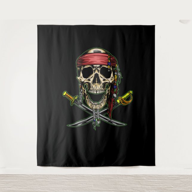 Tenture Toile de fond crâne de pirate parlant (Devant)