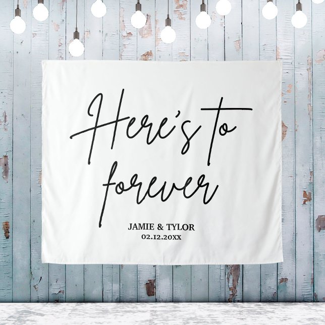 Tenture Toile de fond de mariage personnalisée "Voici pour (Here's To Forever Wedding Backdrop Ceremony Custom
)