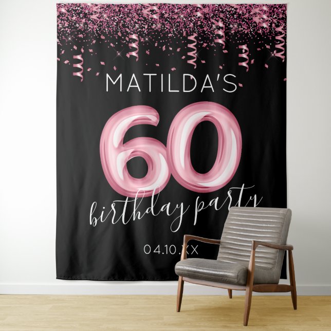 Tenture Toile de fond photo rose noir pour 60e anniversair (En situation)