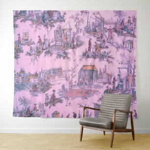 Tenture Toile rose française de Jouy Chinoiserie Style rus