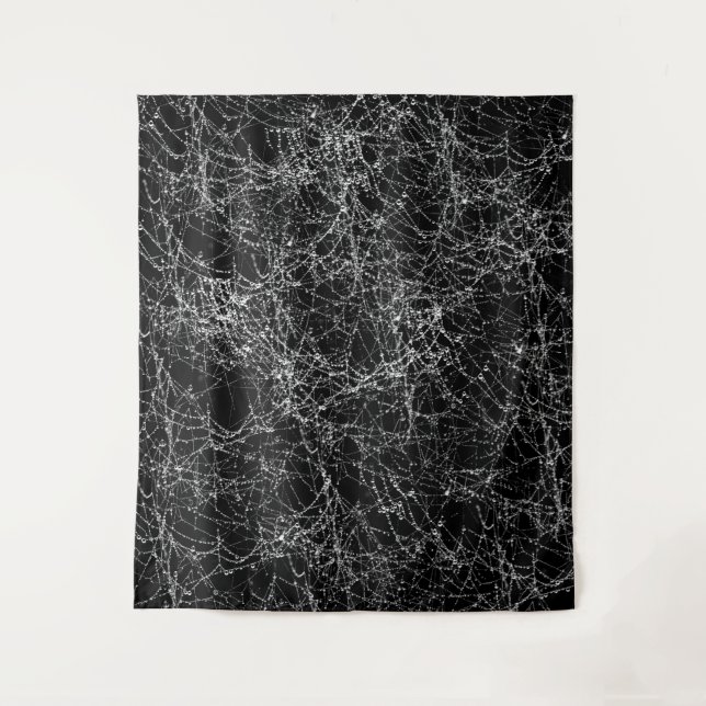Tenture Toiles d'araignées noires et argentées pour une fê (Devant)