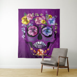 Tenture Tons du crâne de fleurs femelles violettes