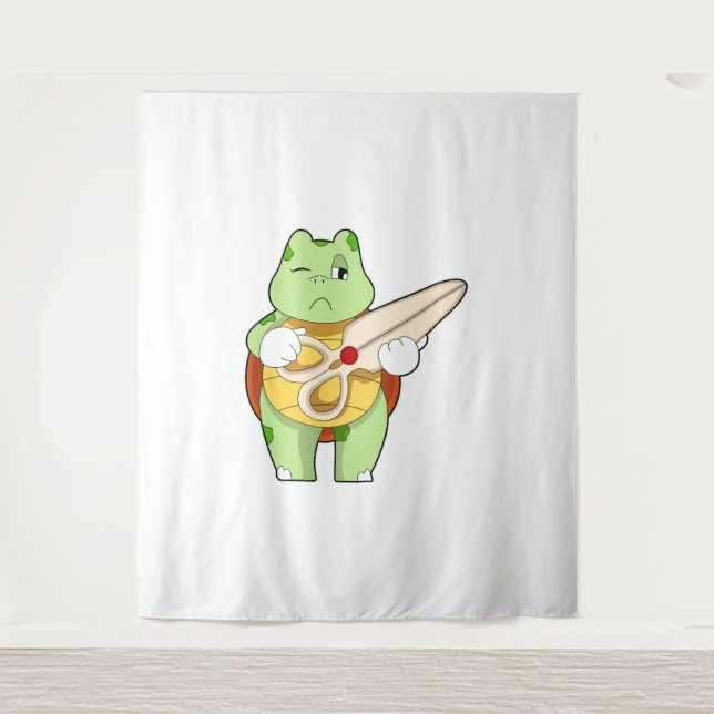 Tenture Tortue Comme Coiffeur Avec Ciseaux (Devant)