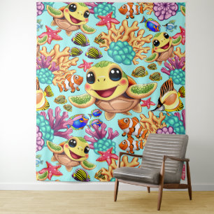 Tenture Tortue de mer Bébé heureux et mignonne personnage