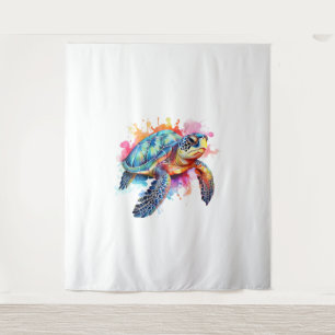 Tenture Tortue de mer en aquarelle colorée