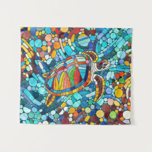 Tenture Tortue mosaïque colorée