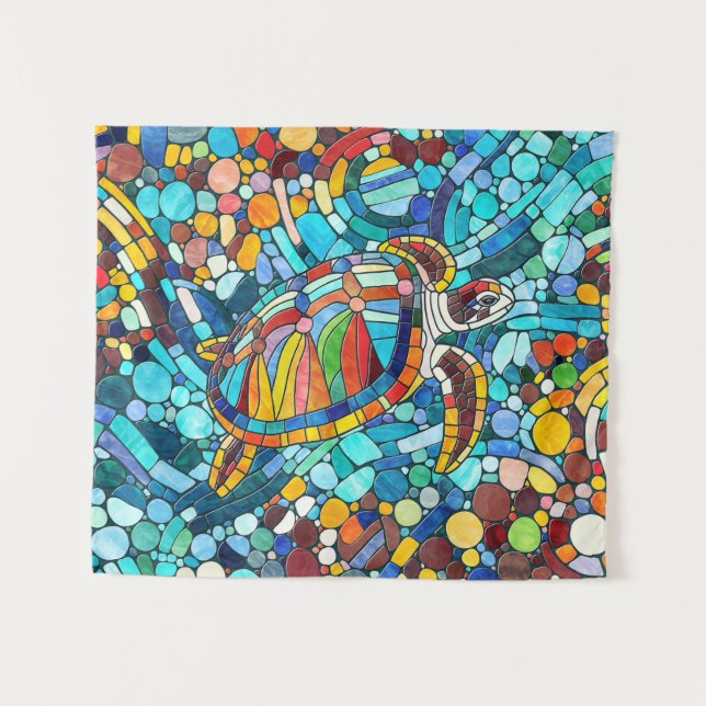Tenture Tortue mosaïque colorée (Devant (Horizontal))
