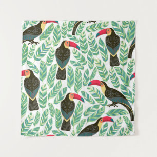 Tenture Toucans, feuilles tropicaux, motif décoratif.