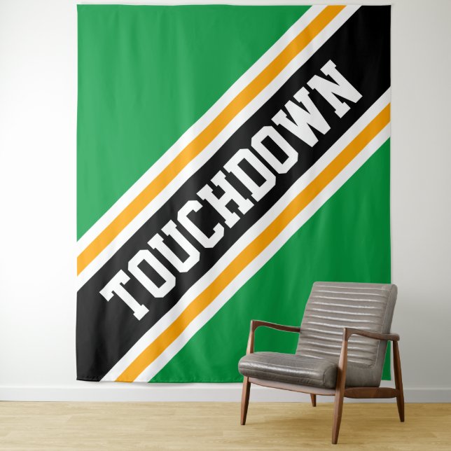 Tenture TOUCHDOWN Vert Clair Noir Orange Bandes de Course (En situation)