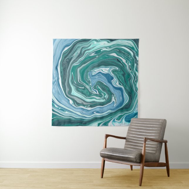 Tenture Tourbillons d'eau turquoise turquoise et bleu (En situation)