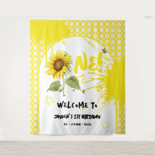 Tenture Tournesol à l'aquarelle avec papillons 1er anniver