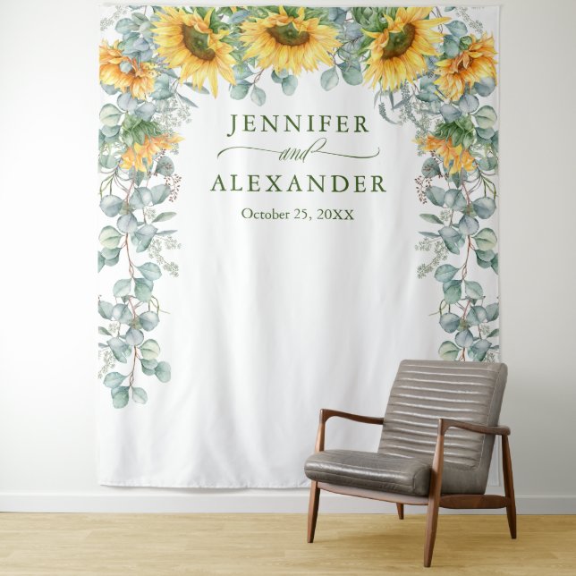 Tenture Tournesol Eucalyptus Mariage fond photo (En situation)