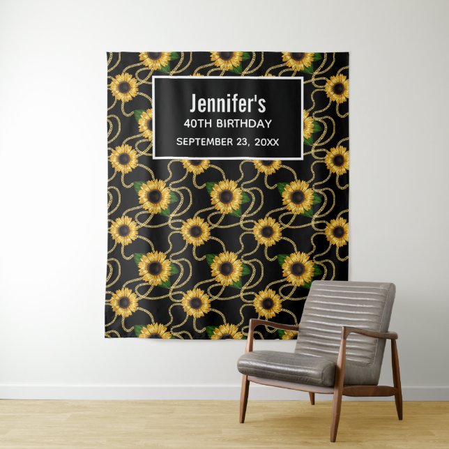 Tenture Tournures Jaunes Classieuses Tournesols Motif Élég (En situation)