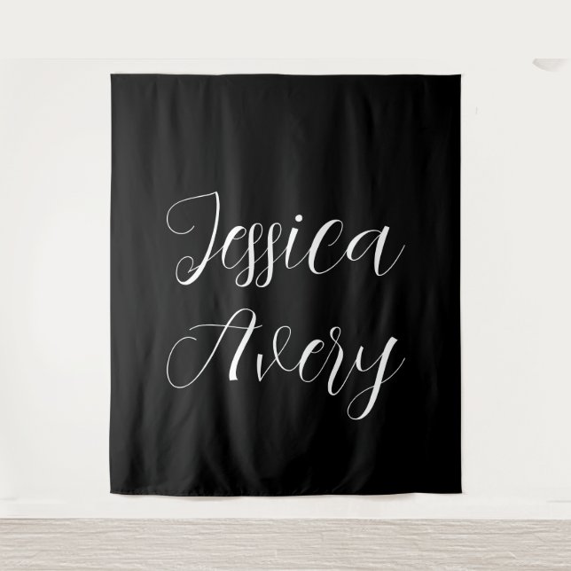 Tenture Tout nom | Élégant script blanc modifiable sur noi (Devant)