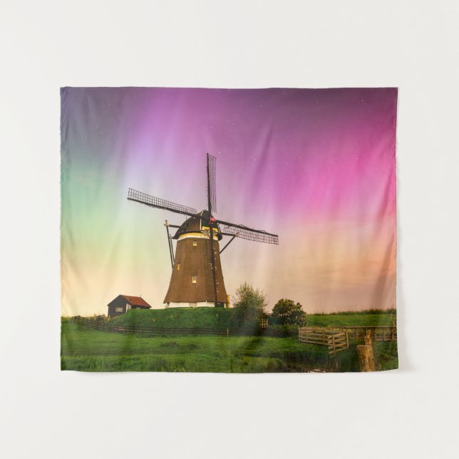 Tenture Traditional windmill under the Northern Lights (Devant (Horizontal))
