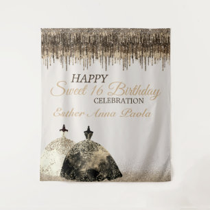 Tenture Trendy Gold Brown Drips Ballgown Sweet 16 Annivers