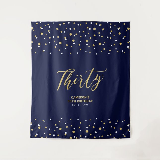 Tenture Trente | Gold & Navy 30th Birthday Party Contexte (Devant)