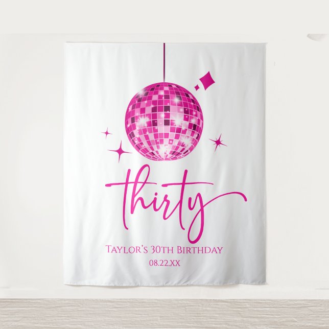 Tenture Trente Pink Disco Ball 30e fête d'anniversaire (Devant)