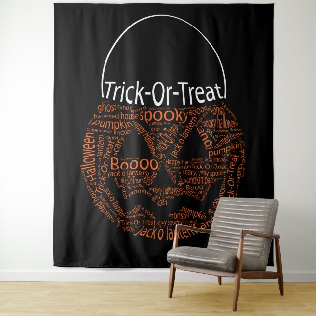 Tenture Tricoter Ou Traiter Éffrayant Halloween Citrouille (En situation)