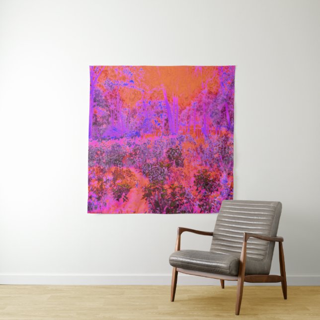 Tenture Trippy Magenta et Orange Jardin impressionniste (En situation)