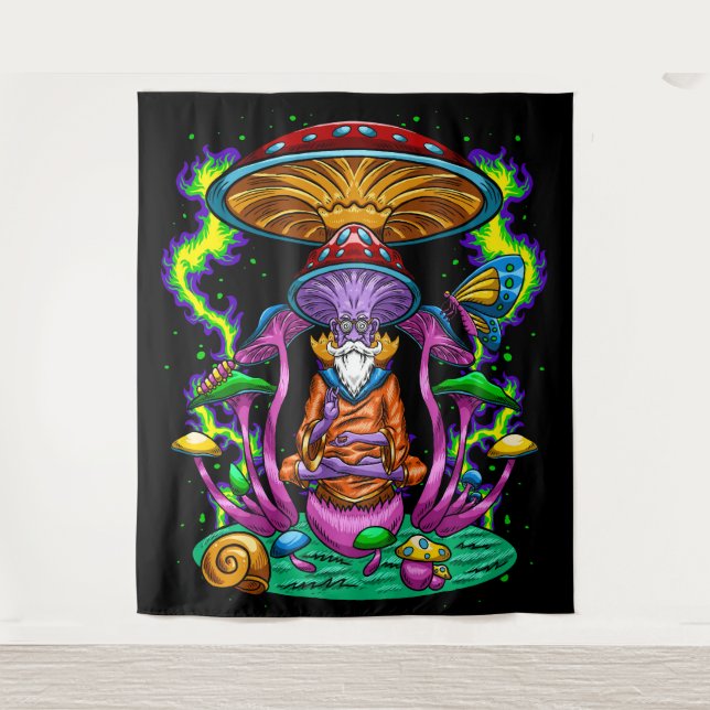 Tenture Trippy Psychedelic Mushroom Wizard (Devant)