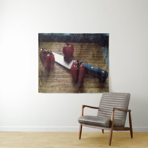 Tenture Trois tomates rouges sur une planche à découper