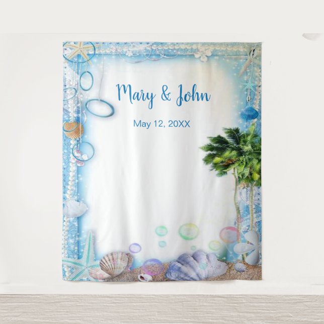 Tenture Tropical Beach Seashell Mariage Photo Contexte (Devant)