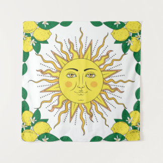 Tenture Tropical citrus lemon fruits with flowers frame an