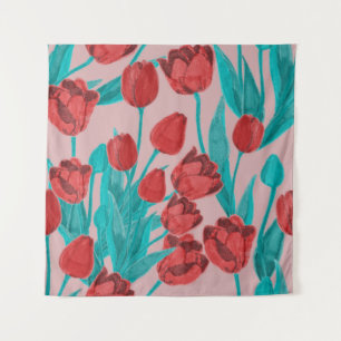 Tenture Tulipes de printemps, motif floral dessiné à la ma