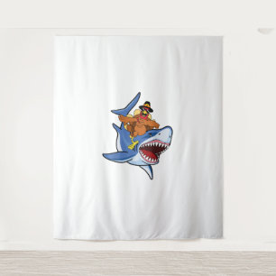 Tenture Turquie Dabbing Riding Requin Cool Thanksgiving Ca