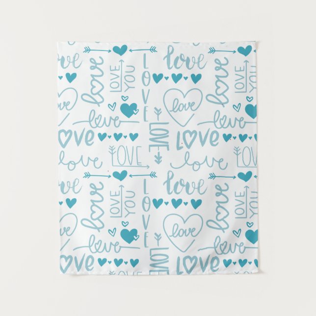 Tenture Turquoise Amusement et Amour Moderne et Coeurs (Devant)