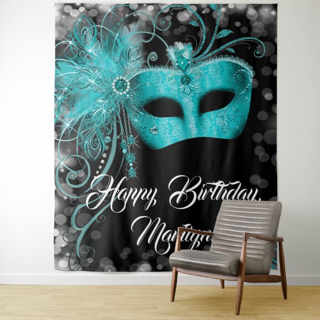 Tenture Turquoise Blue Masquerade Anniversaire (En situation)