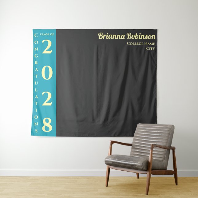 Tenture Turquoise Charcoal Modern Graduation Party (En situation (horizontale))