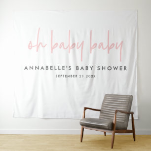 Tenture Twin baby shower rose fille moderne typographie