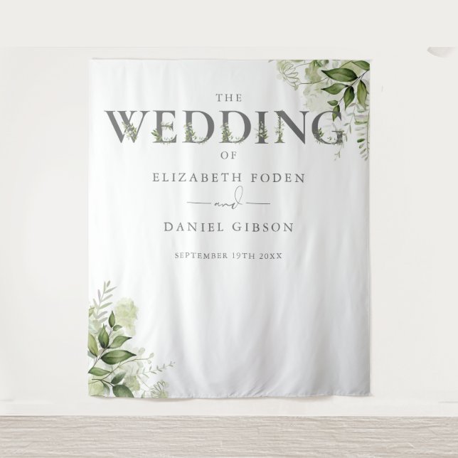 Tenture Typographie florale verte Mariage Photo Contexte (Devant)