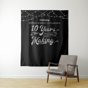 Tenture Typographie Rétro Argent 10e Anniversaire Noir