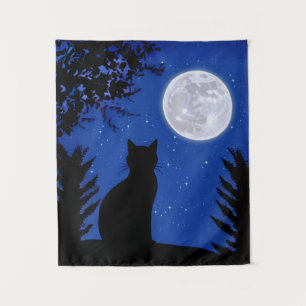 Tenture Un chat qui regarde à la Pleine lune