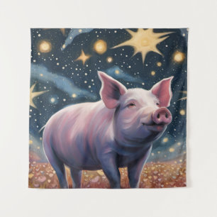 Tenture Un cochon dans la nuit étoilée