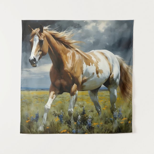 Tenture Un magnifique cheval Pinto dans le pré (Devant)