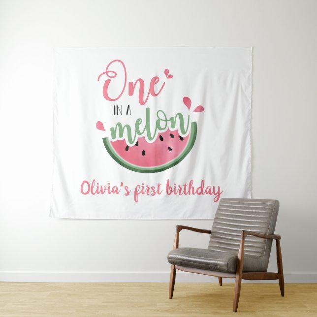 Tenture Un melon pour le anniversaire de 1 an en aquarelle (En situation (horizontale))
