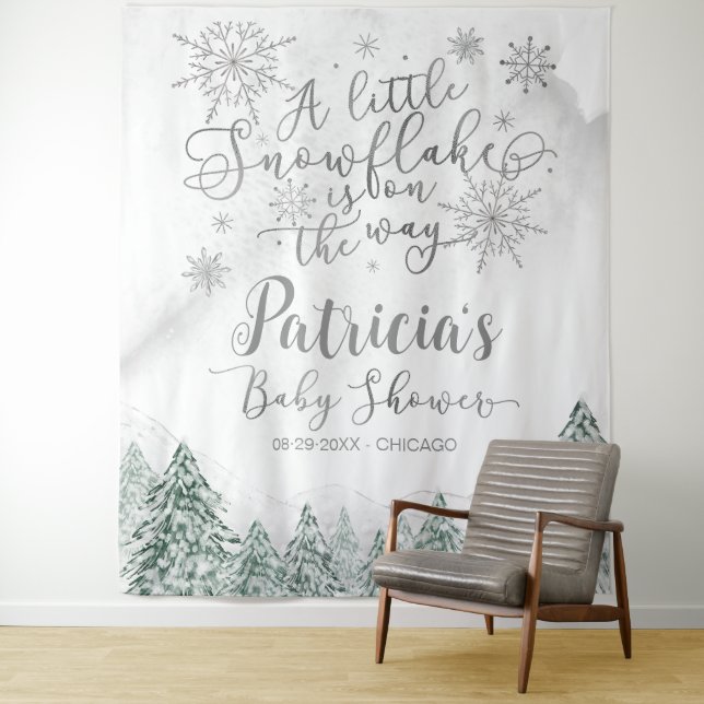 Tenture Un petit Baby shower gris Snowflake (En situation)