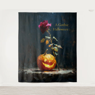 Tenture Une citrouille et une rose Halloween gothiques