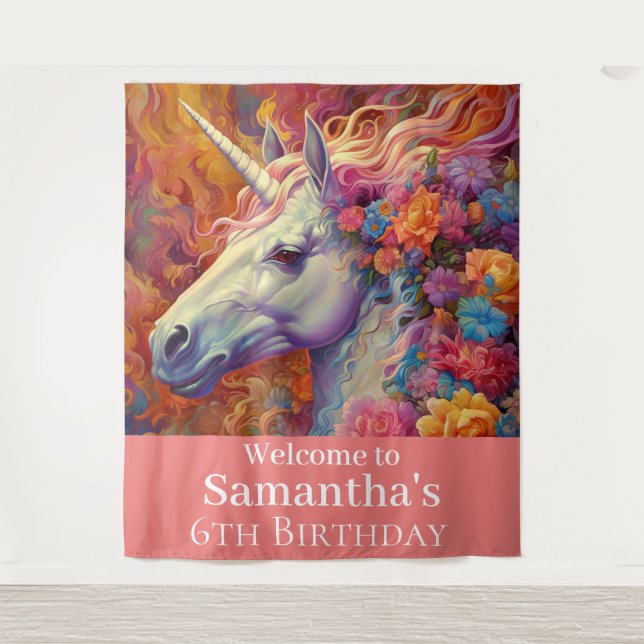 Tenture Une impressionnante licorne cadre d'anniversaire (Devant)
